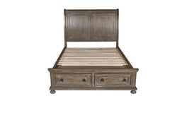 The Allegra Storage Sleigh Bed in a sophisticated pale pewter finish is a perfect blend of durability, style, and functionality. Expertly crafted from solid Mindi wood, engineered woods, and wood veneers, this bed offers exceptional durability and showcas
