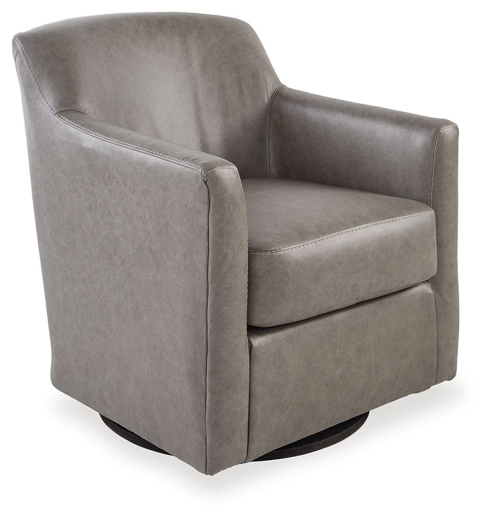 The classic leather club chairâ€”reimagined with todayâ€™s sensibilities in mind. Beautifully scaled, amply padded and streamlined for a contemporary feel, this swivel accent chair is a versatile performer. Plus a mix of real leather and expertly matched 