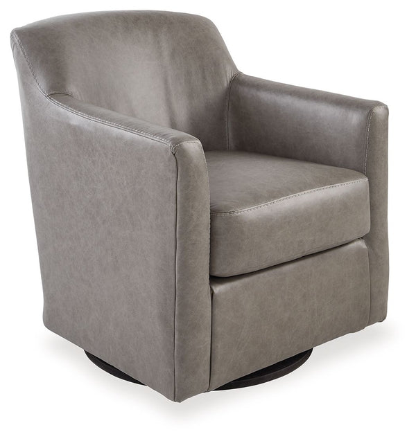 The classic leather club chairâ€”reimagined with todayâ€™s sensibilities in mind. Beautifully scaled, amply padded and streamlined for a contemporary feel, this swivel accent chair is a versatile performer. Plus a mix of real leather and expertly matched 