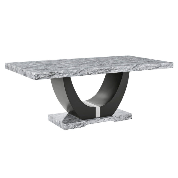 Lyra - Dining Table Top And Base Bottom - Gray Faux Marble