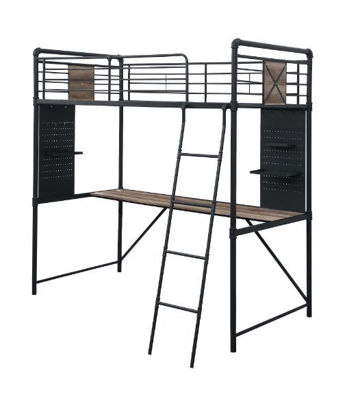 This Cordelia loft bed with a built-in desk is the perfect solution for those that are low in space. Suited for any growing child-'s bedroom. Below the bed, there is a long multi-use desk for homework, crafts, school projects, and computer time. Let their