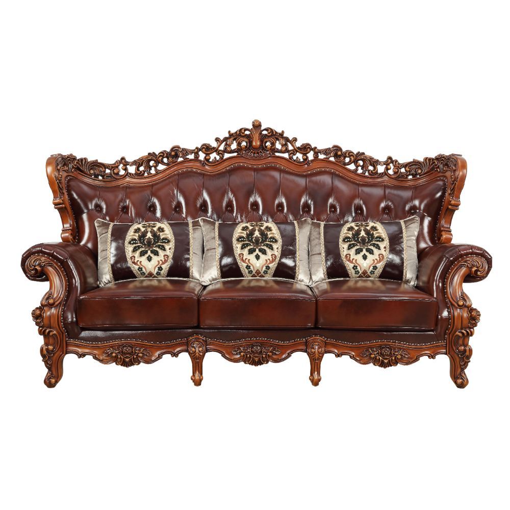 The Eustoma collection is a sophisticated classic design, with its curve upholstered tight back wrapping around with an elegant cut out at the center top. Coming with traditional walnut color, this beautiful appeal is accented by simple delicate pillows u