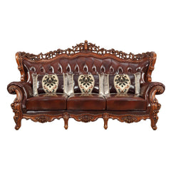 The Eustoma collection is a sophisticated classic design, with its curve upholstered tight back wrapping around with an elegant cut out at the center top. Coming with traditional walnut color, this beautiful appeal is accented by simple delicate pillows u