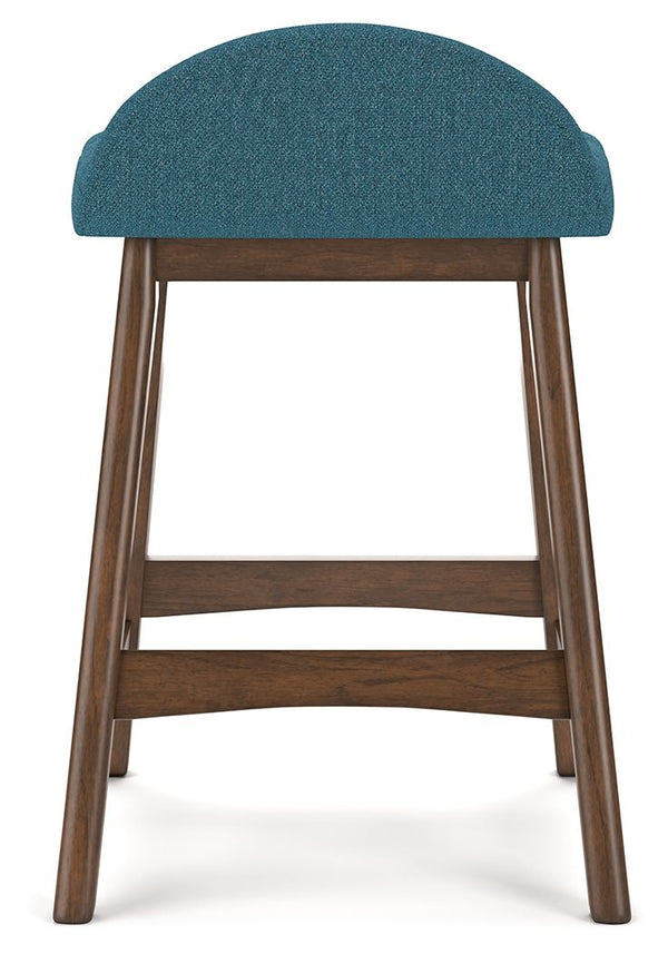 Lyncott - Blue / Brown - Upholstered Barstool (Set of 2)