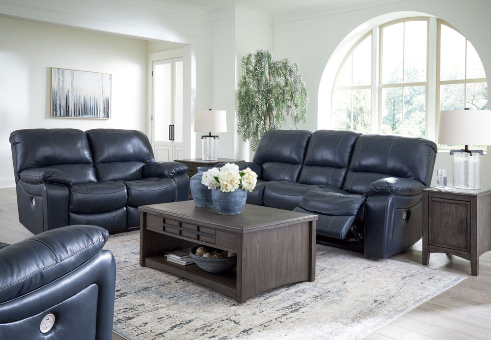 Focus on function. This seating package balances contemporary character and irresistible comfort. Its affordable, expertly matched leather and faux leather upholstery keeps your style up to speed without breaking the bank. Reclining with the touch of a bu