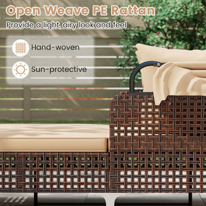Provide a light  airy look and feel with open-weave PE rattan<br>The premium rattan also ensures fade-resistant and sun-protective durability<br>Open the canopy for shaded comfort with a premium gas strut<br>Close the canopy for sunbathing<br>Canopy secur