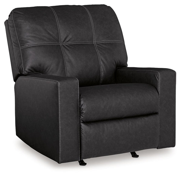 Everyday comfort meets versatile style in this recliner. The handsome hue of the goes-with-anything faux leather takes away the stress of styling, expertly pairing with your existing aesthetic. And its simple pull tab motion gets you reclining in no time.