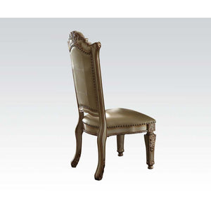 KD, Armless Chair Backrest: Button Tufted (Inside), Wood & Nailhead Trim Padded Seat: PU with Nailhead Trim Wooden Seat Apron with Molding Trim Wooden Tapered Leg: Floral Motif<br/><br/><b>Product Features</b><ul><li>Armless Chair</li><li>Padded Seat & Ba