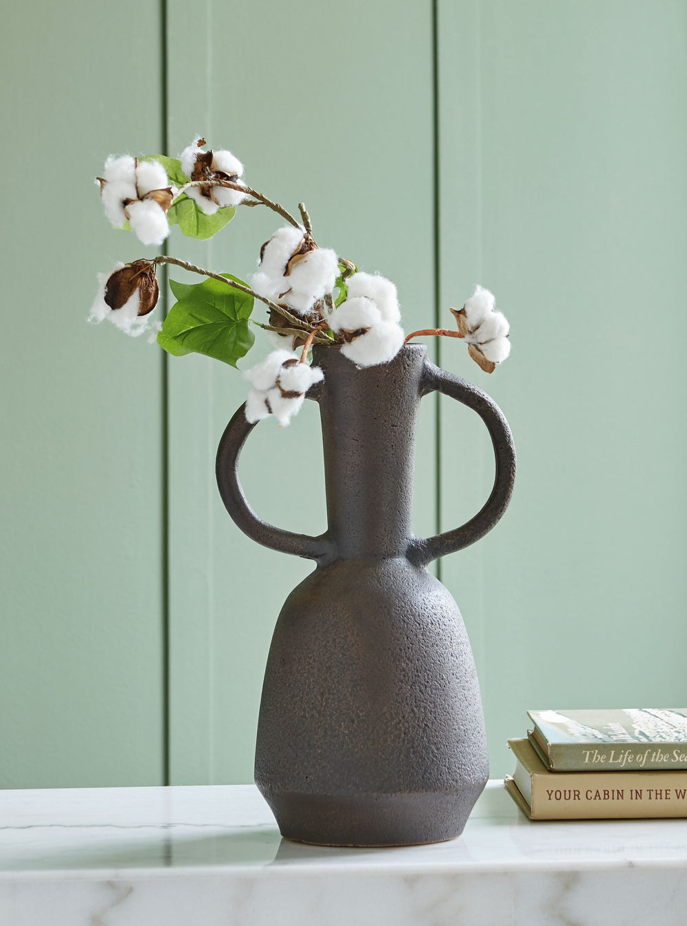 With the well-worn look of a found artifact, this decorative vase brings well-crafted character to your home. Its distressed neutral tone makes it a go-to all year as you swap out faux florals and filler with the seasons. Large handles complete this strik