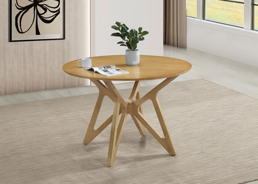 A laid-back look must wait in your casual entertaining and living spaces as this charming hardwood dining table wakes up any room with an energetic design. A round over bevel tabletop reflects trending styles, especially for compact or corner placement. T