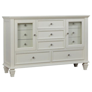 Bring both elegance and ample storage to your bedroom with this beautifully crafted dresser, featuring 11 spacious drawers and two wood-framed tempered glass doors. The mix of drawers and glass-paneled cabinets offers a perfect blend of functionality and 