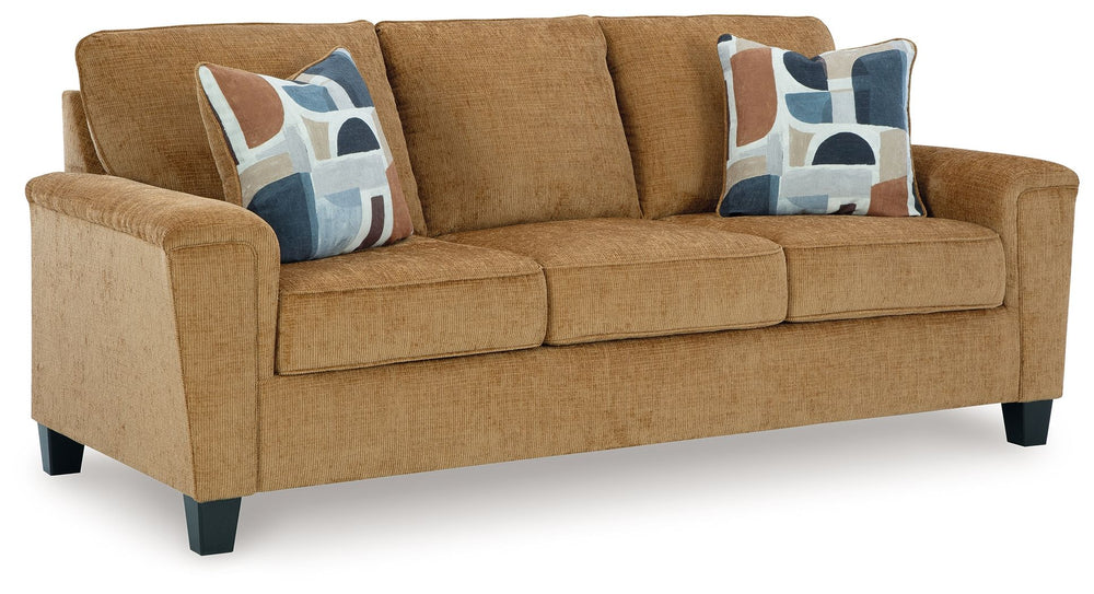 Thereâ€™s something about this sofa thatâ€™s so easy to appreciate. Maybe itâ€™s the plush upholstery and comforting earthy tone, eager to support your quest for total relaxation. Perhaps it-'s the modern flair of its simple lines, tapered legs and abstra