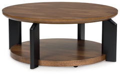 Experience the captivating allure of this coffee table, an effortless blend of casual and refined aesthetics. Its two-tone finish combines satin black with a rich brown wood tone for a modern, relaxed vibe that you-'ll love. Perfectly suited for your cont