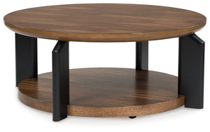 Experience the captivating allure of this coffee table, an effortless blend of casual and refined aesthetics. Its two-tone finish combines satin black with a rich brown wood tone for a modern, relaxed vibe that you-'ll love. Perfectly suited for your cont