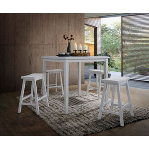 square leg table and four matching saddle style stools. The Table features a Solid Wooden To