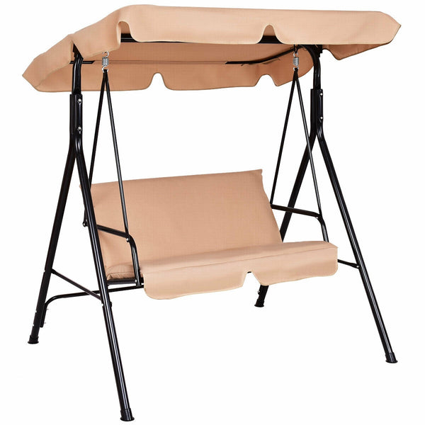 Brand New And High Quality<br>Outdoor Loveseat Swing Chair<br>Providing Two Comfortable Seats<br>With A Waterproof Top Canopy  Protecting You From Ultraviolet Ray And Drizzle<br>Black Steel Frame  Durable And Sturdy<br>With Seat And Back Cushion Add Comfo