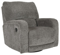 You and plush cushions are two peas in a pod. Thatâ€™s why this swivel glider recliner will quickly find its way to your heart. Chenille fabric feels so good, youâ€™ll never want to take your hands off of it. Track arms elevate the look with a touch of co