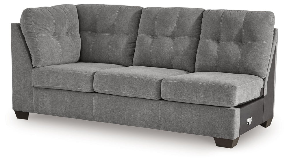 This left-arm facing sofa is made with polyester upholstery. Pairs with other items in the series to make a sectional.<br><br><b>Additional Dimensions</b><br><ul><li>Arm height: 38-"</li><li>Seat depth: 23-"</li><li>Seat height: 20-"</li><li>Top of cushio