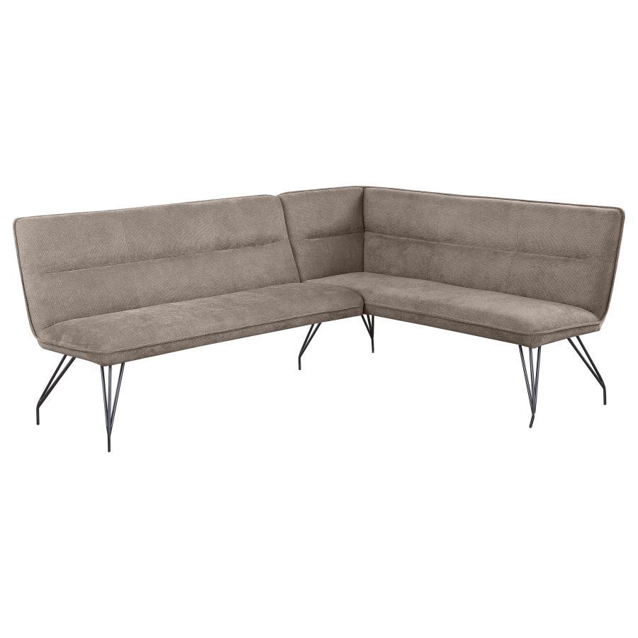 Maximize space and offer casual comfort with a modern L-shaped dining bench. Neutral upholstery covered plush foam cushioning, creating an inviting look and feel. Its corner design is ideal for compact spaces like eat-in kitchens and apartments, creating 