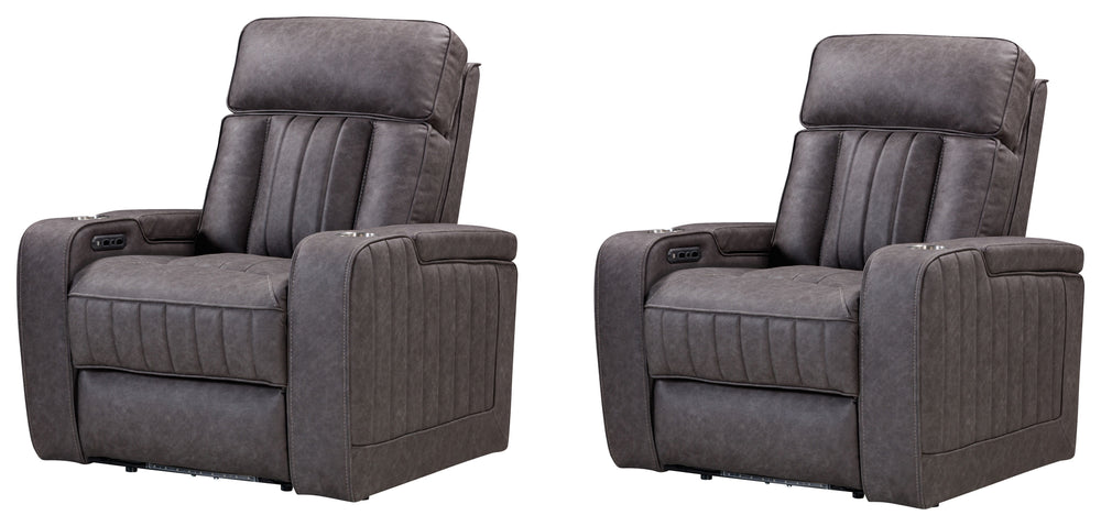 Spice up your movie nights with the Equinox Power Recliner. This reclining seat also features armrest storage and an independently operating power headrest for personalized comfort. Cool blue ambient floor light at the base, upholstered channels on the ba