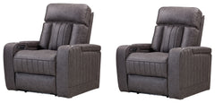 Spice up your movie nights with the Equinox Power Recliner. This reclining seat also features armrest storage and an independently operating power headrest for personalized comfort. Cool blue ambient floor light at the base, upholstered channels on the ba