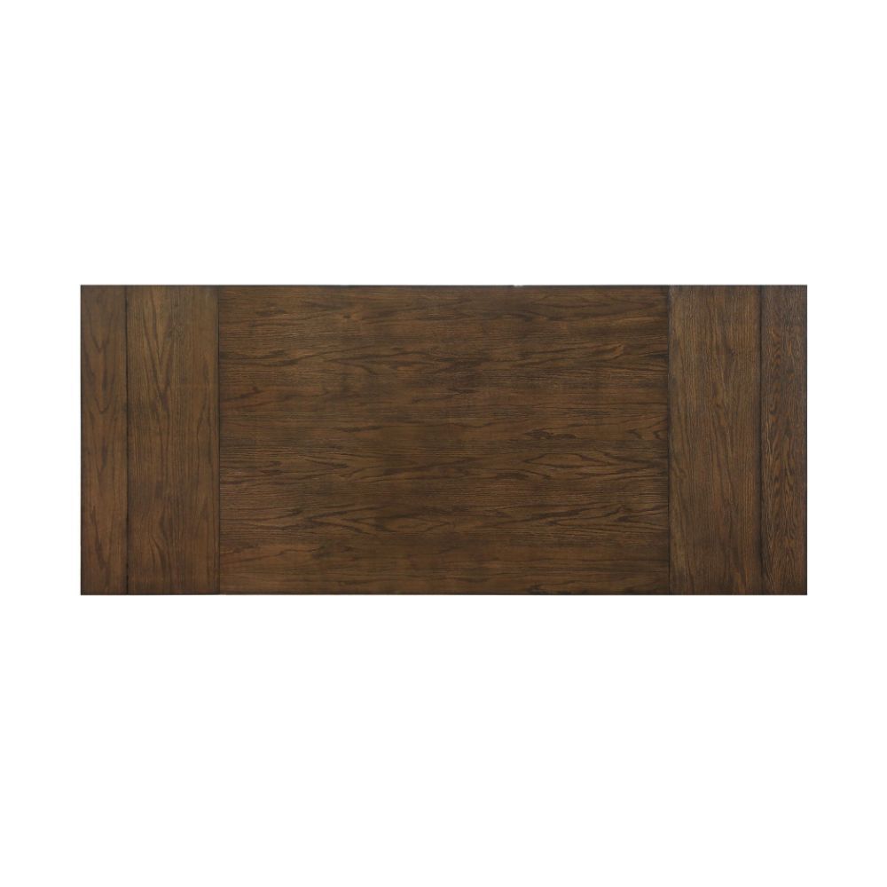 Create a beautiful interior dining space with the stylish Nabirye dining room collection. The rectangular oak wood veneer finish dining table features extension leaves to ensure plenty of space for any large gathering. This stylish and detailed collection