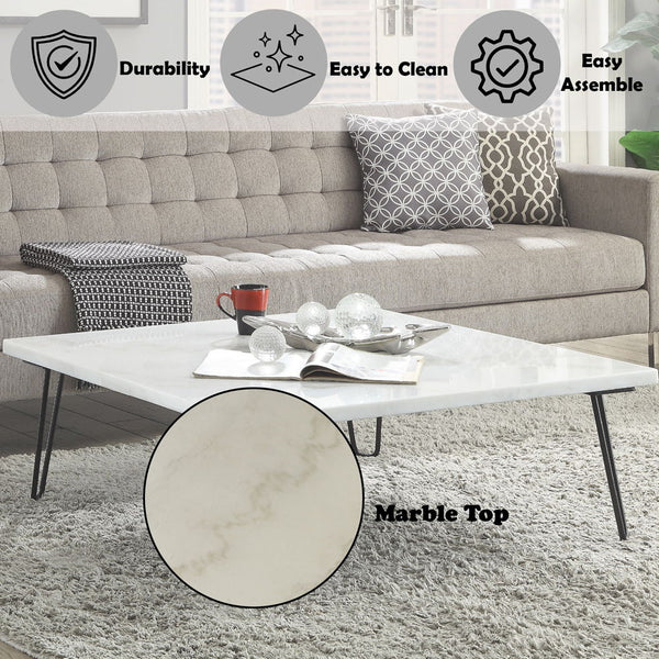 Telestis - Coffee Table - White Marble & Black