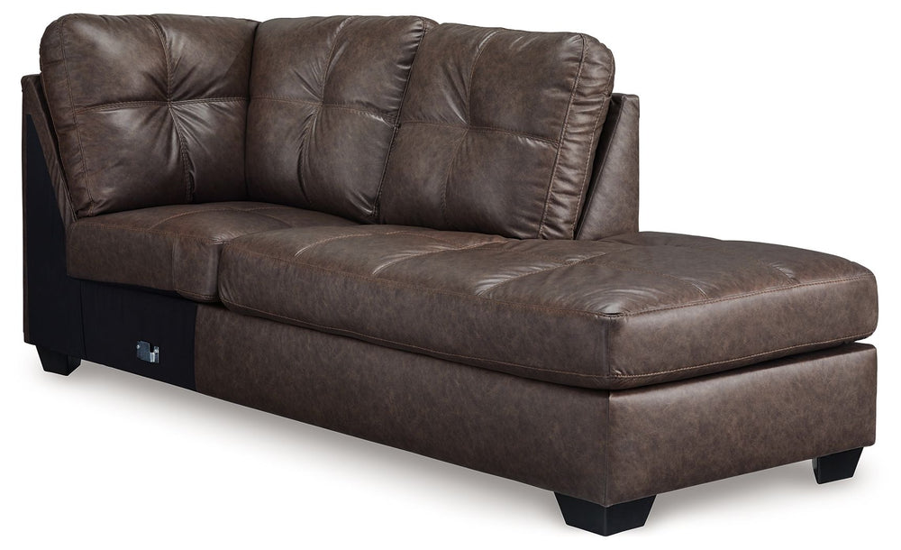 This right-arm facing corner chaise is made with faux leather upholstery. Pairs with other items in the series to make a sectional.<br><br><b>Additional Dimensions</b><br><ul><li>Seat depth: 73-"</li><li>Seat height: 20-"</li><li>Top of cushion to top of 