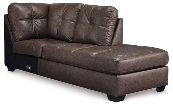This right-arm facing corner chaise is made with faux leather upholstery. Pairs with other items in the series to make a sectional.<br><br><b>Additional Dimensions</b><br><ul><li>Seat depth: 73-"</li><li>Seat height: 20-"</li><li>Top of cushion to top of 