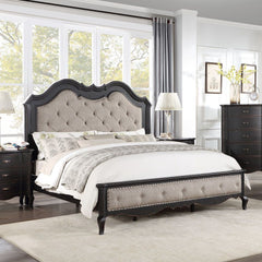 Multiple Compatibility Mattress Choice: This Bed Requires a Box Spring Under Your Choice of Mattress (EK: 4 Slats/Queen: 3 Slats) Texture Increased Design: Arched Design HB & Raised Molding Trim Stay Comfortable: Upholstered Insert with Button Tufted & Na