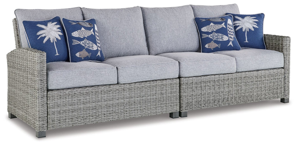 Indulge in backyard bliss. This outdoor sectional has a straightforward sense of style with its light gray resin wicker and wood-look finish. Gray high-performance NuvellaÂ® Premium fabric covers the seat and back cushions, weathering the elements and kee