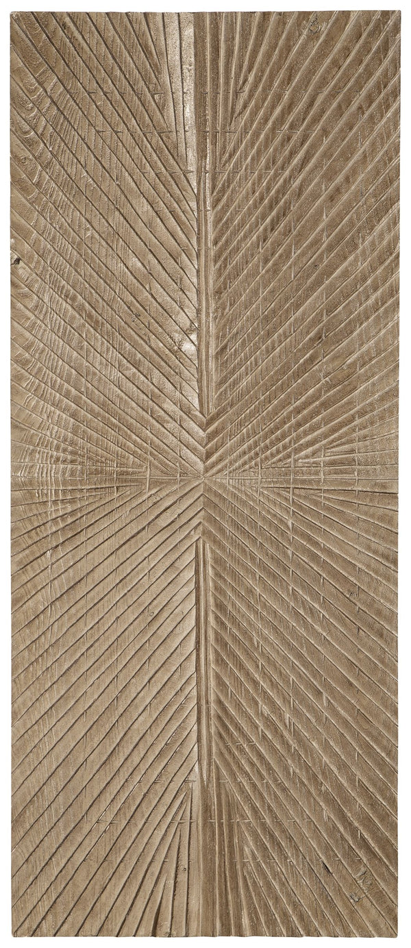 Sure to warm your space with a touch of rustic refinement, this wall sculpture is a natural wonder. Showcasing a sunburst design and finished in a distressed brown for a sense of organic beauty, this piece grounds your space with its modest take on textur