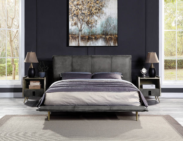 Metis - Queen Bed - Gray Top Grain Leather