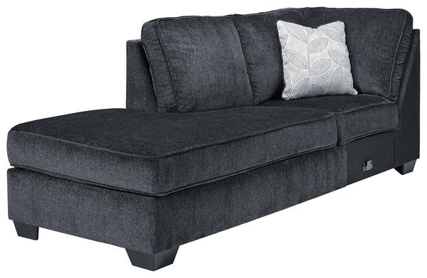 This left-arm facing corner chaise is made with polyester upholstery. Pairs with other items in the series to make a sectional.<br><br><b>Additional Dimensions</b><br><ul><li>20-" Toss Pillow: 0-"</li><li>Arm height: 26-"</li><li>Leg height: 3-"</li><li>M