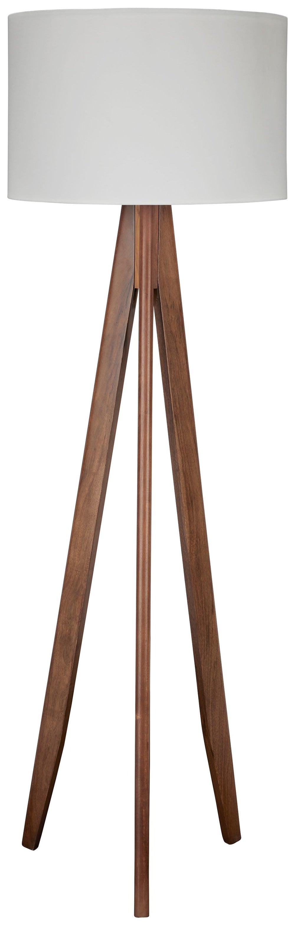 Add a touch of sleek, contemporary style to any room in your home with this floor lamp. Its eye-catching tripod design includes a coordinating fabric drum shade for a complete look. Ideal for a reading space or transitional office space, this lamp provide