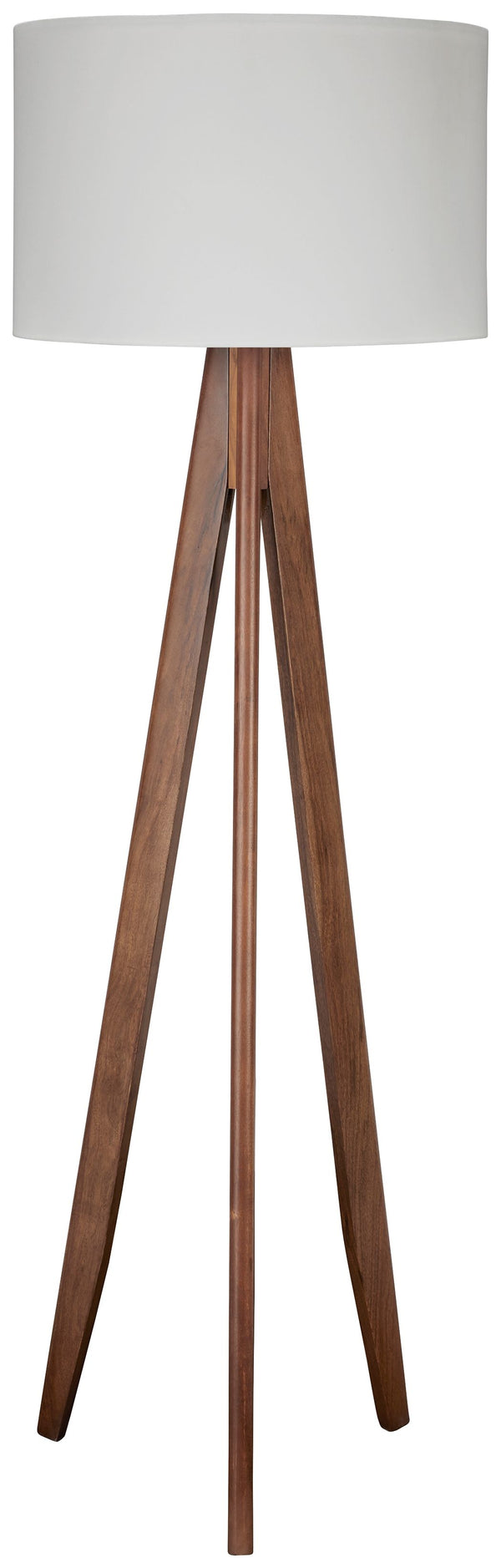 Add a touch of sleek, contemporary style to any room in your home with this floor lamp. Its eye-catching tripod design includes a coordinating fabric drum shade for a complete look. Ideal for a reading space or transitional office space, this lamp provide