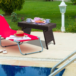 This brown gradient coffee table is made out of durable  weather-resistant resin and an open-weave material  which will not fray and can tolerate high summer temperatures. Â   Their contemporary design and ergonomic comfort are exactly the right combinati