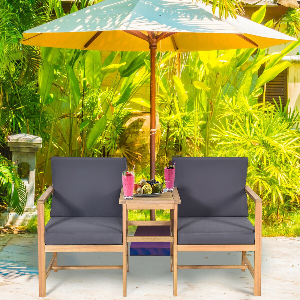 Are you in search of an outdoor furniture set to enjoy leisure time with your family and friends? This functional loveseat is the answer for you then. Â  Made of premium acacia wood  this set is sturdy and durable. Itâ€™s shipped with a thick seat and bac