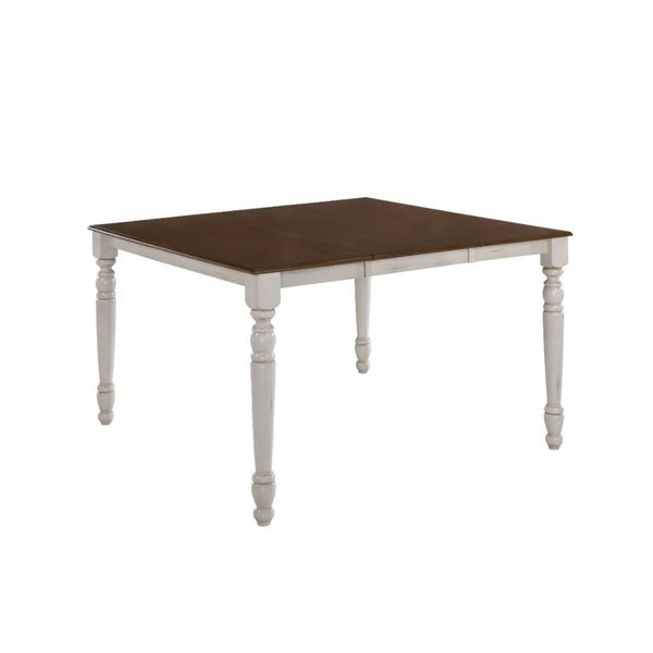 The Dylan collection features convertible table top with removable leaf, and turned legs, all carefully crafted with selected wood and veneers in rich buttermilk and dark oak finish. Matching side chairs offer overlapped -"X-" backrest design, wooden seat
