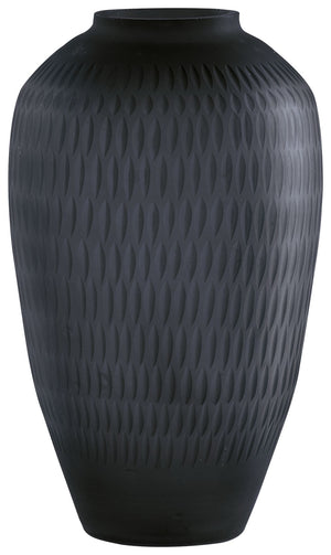 Let your eyes trace the alluring pattern running along this cut-glass vase. Its cylindrical silhouette is topped in contemporary splendor with a slate finish. Youâ€™ll surely enjoy the understated style and ever-present interest it brings to your decor.<b