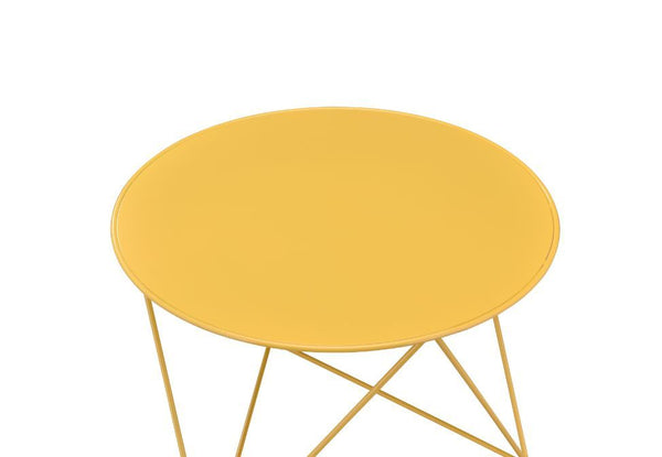  depth and distinctive visual appeal with this modern geometric design. The accent table boasts a cool and fun look. Round table top paired with irregular metal base adds a uniquely attractive contrast to this table. It-'s powder coating p