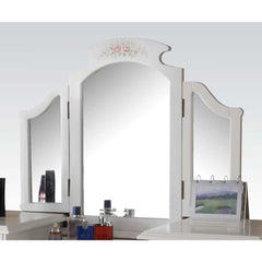 Tri-Fold Mirror â€¢ Size: Left & Right: 9-" x 18-"H, Middle: 20-" x 29-"H<br/><br/><b>Product Features</b><ul><li>Tri-Fold Mirror</li><li>Case: 1Pc/1Ctn</li><li>Finish: White</li><li>Style: Traditional</li><li>Materials: Wood, Mirror, Composite Wood</li><