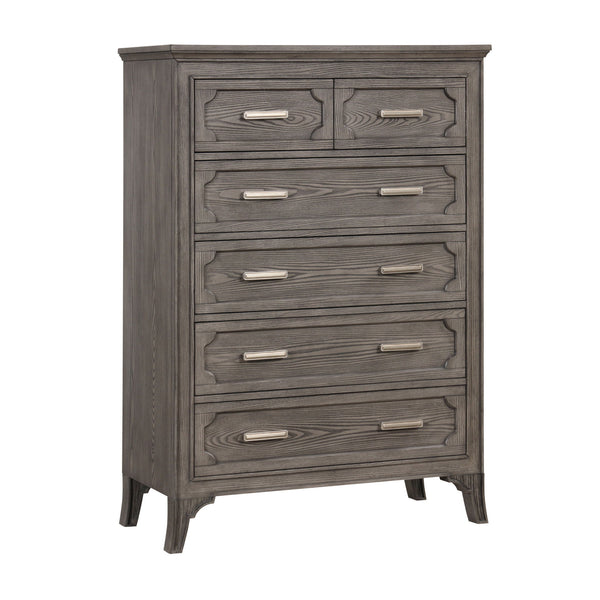 Elevate your bedroom storage with the Lisbon Chest in Gray. Crafted from Acacia solid wood and eco-friendly embossed oak laminate, this chest ensures enduring strength and durability. Its multi-step gray finish enhances the natural beauty of the wood, cre
