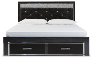 Kaydell - Black - King Upholstered Panel Storage Platform Bed