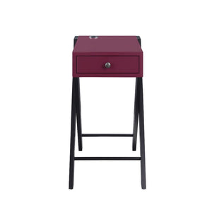 Lending a glint of glamour to your space with this Fierce side table. Available in burgundy and white finish, this piece features a wooden top with a USB power dock and X-shape side legs. While a pullout drawer offers plenty of storage for small accessori