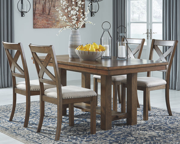  farmhouse profile is beautified with a distressed nutmeg finish and thick planked effect top for added charm. And with not one but two drop-in leaves
