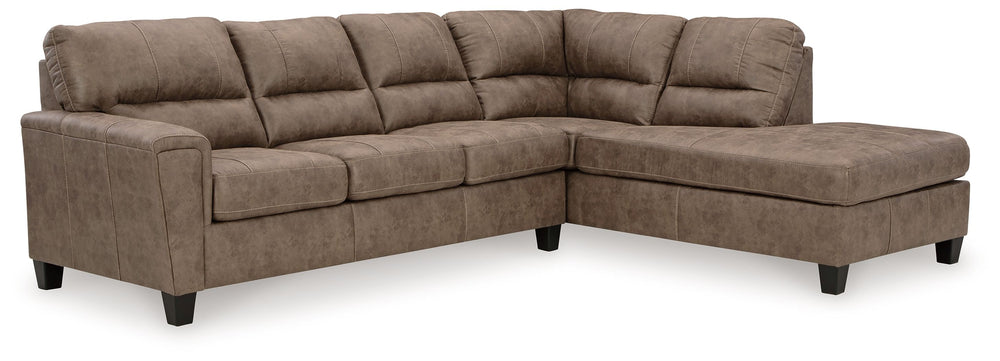 This decidedly modern sectional with chaise proves less is more, bringing simply inviting style to your living room. Take the guesswork out of decoratingâ€”its warm faux leather has a universal appeal, pairing with casual and contemporary aesthetics alike
