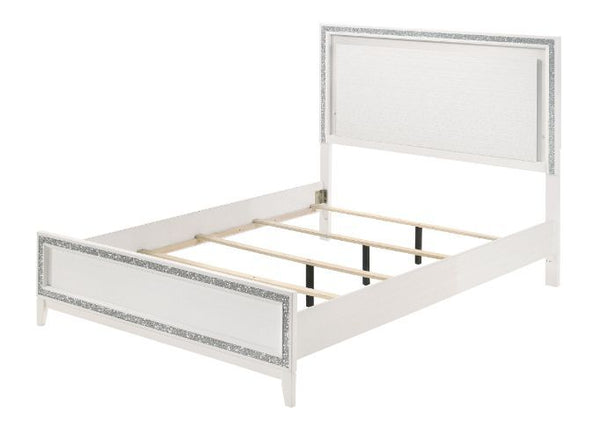 Classic design with touches of modern aspects makes this Haiden Collection ideal for any bedroom. The bed offers a cream fabric padded headboard with LED light. It also features a glamorous shimmering silver accent trim that adds richness to design. The w