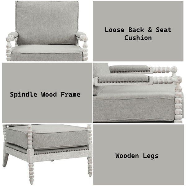 Saraid - Accent Chair - Gray Linen & Light Oak Finish