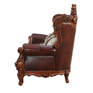  with its curve upholstered tight back wrapping around with an elegant cut out at the center top. Coming with traditional walnut color